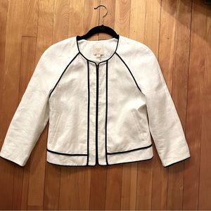 NWT J CREW SUITING  100% Linen Black-White  Lined Zippered JACKET /BLAZER Size 6